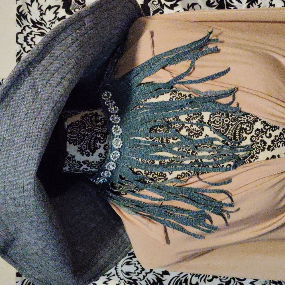 Upcycled denim fringe necklace